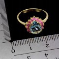 Delikatny elegancki pierścionek srebro naturalny sky blue topaz rubiny r 14