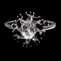 925 Srebrny elegancki pierścionek naturalny biały topaz czarne spinele r 17