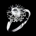 925 Srebrny elegancki pierścionek naturalny biały topaz czarne spinele r 17