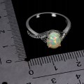 925 Delikatny pierścionek cyrkonie naturalny ognisty opal r 14