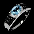 Srebrny elegancki pierścionek naturalny sky topaz czarne spinele r 14 925