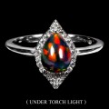 Pierścionek srebrny delikatny naturalny czarny opal cyrkonie r 14 925