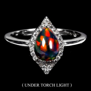 Pierścionek srebrny delikatny naturalny czarny opal cyrkonie r 14 925