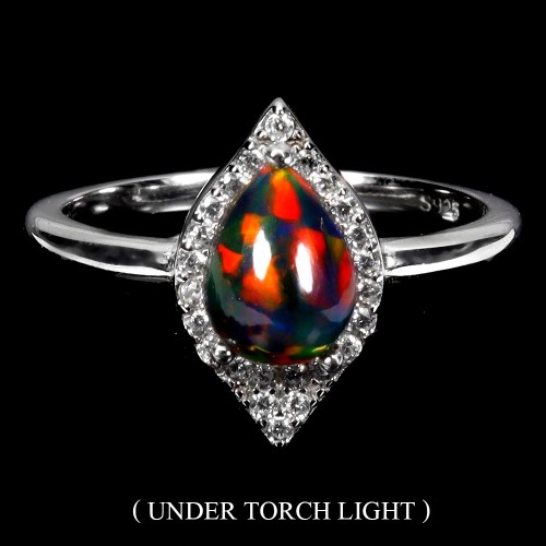 Pierścionek srebrny delikatny naturalny czarny opal cyrkonie r 14 925