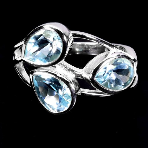 Pierścionek zjawiskowy elegancki srebrny naturalne sky blue topazy r 16.5