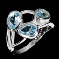 Pierścionek zjawiskowy elegancki srebrny naturalne sky blue topazy r 16.5