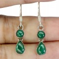 Srebrne delikatne wiszące kolczyki naturalne malachity 925 3