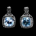 Srebrne eleganckie kolczyki naturalne topazy sky blue czarne spinele 3