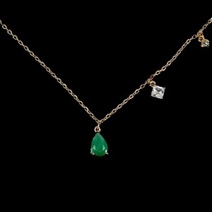 Srebrny 925 elegancki delikatny naszyjnik naturalny szmaragd cyrkonie