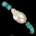 Elegancka zjawiskowa bransoletka srebrna 925 naturalna perła turkusy