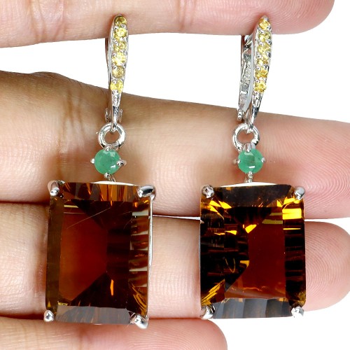 Zjawiskowe srebrne wiszące eleganckie kolczyki naturalne 28.5 ct cytryny 3