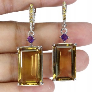 3 Zjawiskowe srebrne wiszące eleganckie kolczyki naturalne cytryny 39 ct