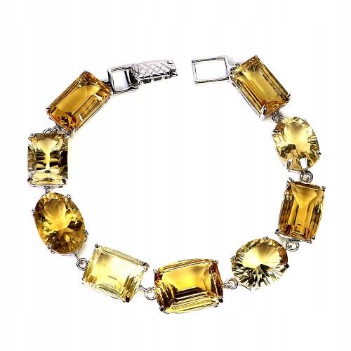 Elegancka zjawiskowa bransoletka naturalne okazałe cytryny 102 ct srebrna