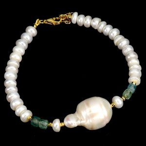 Elegancka zjawiskowa bransoletka srebrna 925 naturalne szmaragdy perły