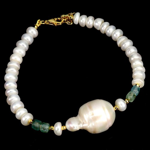 Elegancka zjawiskowa bransoletka srebrna 925 naturalne szmaragdy perły