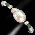 Elegancka zjawiskowa bransoletka srebrna 925 naturalne szmaragdy perły