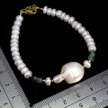 Elegancka zjawiskowa bransoletka srebrna 925 naturalne szmaragdy perły