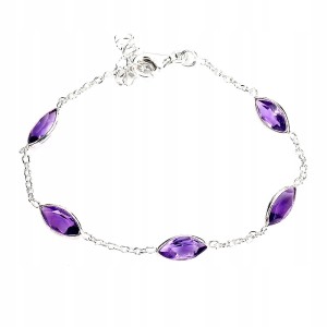 Delikatna elegancka bransoletka srebrna naturalne ametysty 925