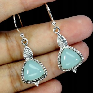 925 Eleganckie srebrne wiszące kolczyki naturalne chalcedony 3