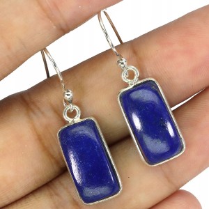 3 925 Srebrne delikatne eleganckie wiszące kolczyki naturalne lapis lazuli