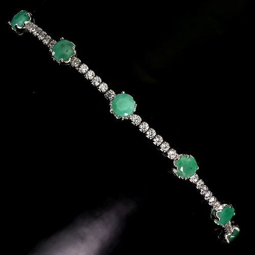 925 Bransoletka delikatna elegancka srebrna naturalne szmaragdy cyrkonie