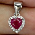 Delikatny elegancki wisiorek srebrny naturalny rubin cyrkonie serce 925