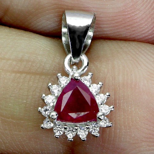 925 Delikatny elegancki wisiorek srebrny naturalny rubin cyrkonie