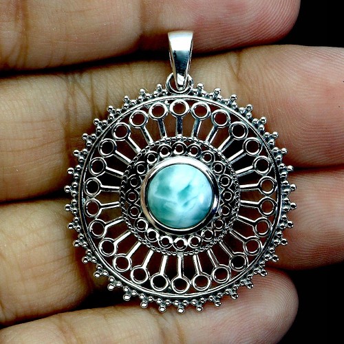 925 Srebrny piękny wisiorek elegancki naturalny larimar