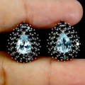 3 Srebrne eleganckie kolczyki naturalne topazy sky blue czarne spinele