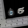 3 Srebrne eleganckie kolczyki naturalne topazy sky blue czarne spinele