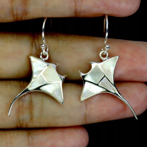 Kolczyki srebrne 925 eleganckie naturalna masa perłowa płaszczki 3