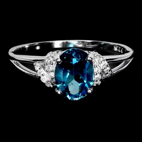Srebrny elegancki delikatny pierścionek topaz london blue cyrkonie r 14