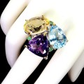 Pierścionek srebrny zjawiskowy naturalny ametyst cytryn topaz 44 ct r 19