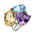 Pierścionek srebrny zjawiskowy naturalny ametyst cytryn topaz 44 ct r 19
