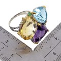 Pierścionek srebrny zjawiskowy naturalny ametyst cytryn topaz 44 ct r 19