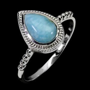 Pierścionek 925 delikatny elegancki srebrny naturalny larimar r 14