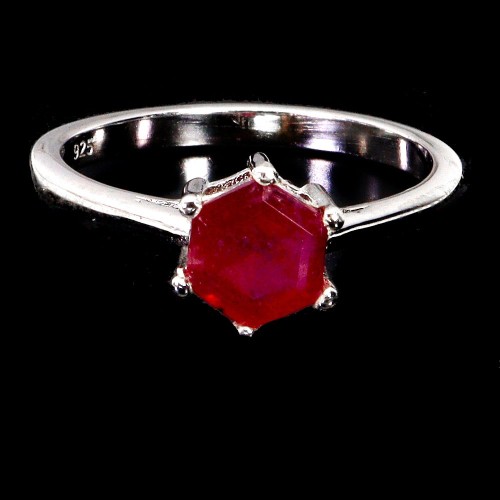 925 Srebrny delikatny elegancki pierścionek naturalny rubin r 14