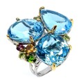 925 Zjawiskowy pierścionek srebrny naturalne topazy swiss blue 49 ct r 16.5