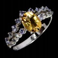 Pierścionek srebrny 925 elegancki naturalne tanzanity cytryn r 16.5