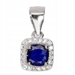 925 Delikatny elegancki wisiorek srebrny natural niebieski szafir cyrkonie