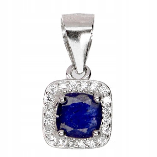 925 Delikatny elegancki wisiorek srebrny natural niebieski szafir cyrkonie
