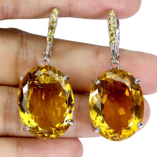 3 Zjawiskowe srebrne wiszące eleganckie kolczyki naturalne cytryny 36 ct