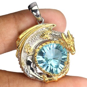 Zjawiskowy srebrny wisiorek naturalny 13 ct topaz swiss 925 smok wywerna