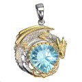 Zjawiskowy srebrny wisiorek naturalny 13 ct topaz swiss 925 smok wywerna