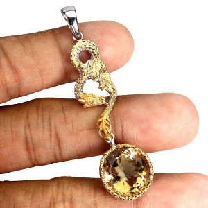 Srebrny zjawiskowy wisiorek naturalny 13 ct cytryn smok 925