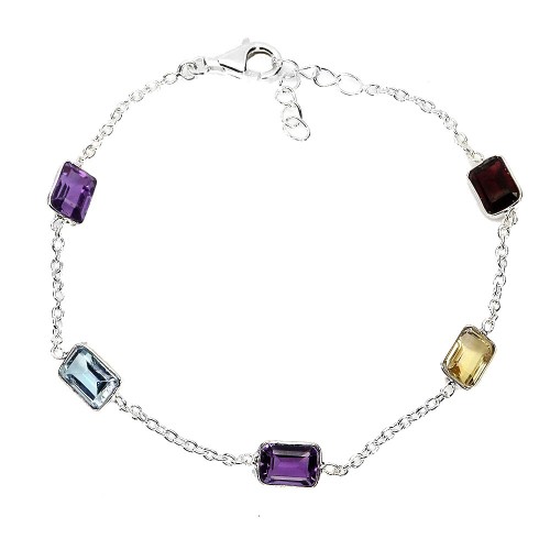 Delikatna elegancka bransoletka naturalne ametysty granat cytryn topaz 925