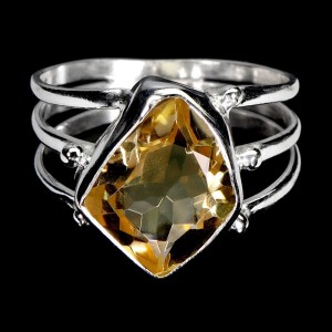925 Pierścionek srebrny elegancki naturalny cytryn r 14