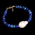 Elegancka zjawiskowa bransoletka srebrna 925 naturalna perła lapis lazuli