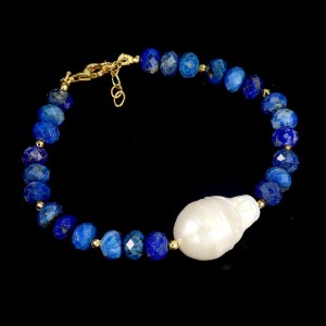 Elegancka zjawiskowa bransoletka srebrna 925 naturalna perła lapis lazuli