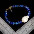 Elegancka zjawiskowa bransoletka srebrna 925 naturalna perła lapis lazuli